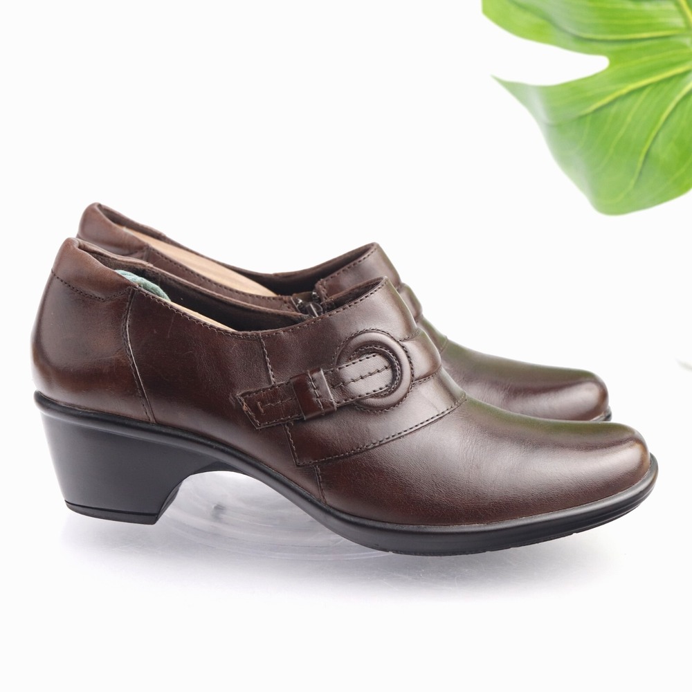 Clarks Womens Ingalls Twist Clog Boot Size 9 Brown Leather Comfort Shoe Low Heel